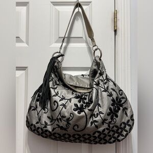 Mary Frances gray and Black Floral Hobo shoulder bag